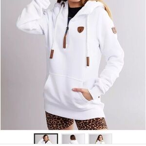 Wanakome Noella White Hoodie with Brown Accents